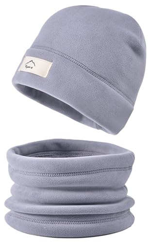 crazy bean Kinder Wintermütze und Loop Schal Set Fleece Jungen Mädchen | Warme Dicke Weiches , Winter, 2 Stück, Schlauchschal und Beanie, mit Fleece Futter, 8 bis 14 Jahre, 55 bis 58 cm