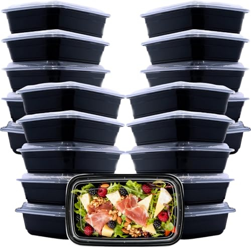 Hao Zhu Meal Prep Containers Reusable-Plastic Food Storage Trays with Lids - Microwavable, Freezer and Dishwasher Safe - Stackable Bento Lunch Boxes - BPA Free (28 oz, 20 Pack) (20)
