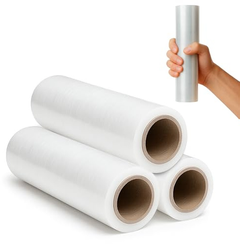 RAGO® Film étirable transparent 25 cm I 3 rouleaux I Film d’emballage main 300 g avec mandrin Ø38 mm I Protection colis & meubles – Usage domestique & professionnel