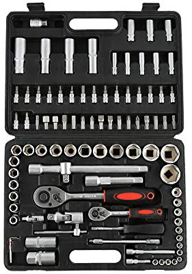 Belfoyer Coffret à Douilles et Embouts 94 Pièces – Mallette à Outils Complète en Acier Chrome Vanadium – Caisse à Outils Portable pour Réparation Auto, Moto, Bricolage et Maison