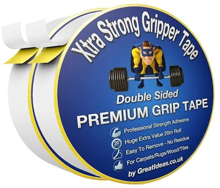 ATEK Double Sided Carpet Adhesive Tape 20Mx 21mm, Heavy Duty Extra Strong Gripper Rug Anti Slip Super Grip Tape for Multi Surfaces Laminated and Wooden Floors Stop Rug Sliding Tile Mats (2)