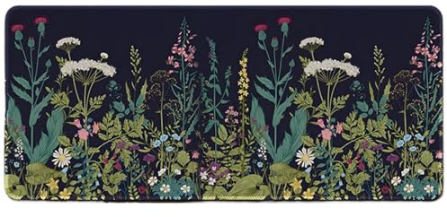 Blommig skrivbordsmatta, 80 x 30 cm utökad blommig musmatta med halkfri gummibas, lätt att rengöra stor musmatta, tangentbord dator skrivbordsmatta för kontor, hem.
