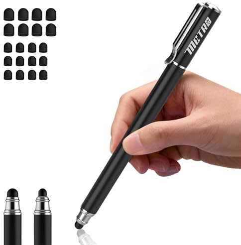 Styluslink 2-in-1 Touchscreen Stift mit Clip, 20 Gummispitzen, schwarz | Handystifte mit hoher Präzision, kompatibel mit allen Geräten, ergonomisch, bildschirmschonend, für Schule, Büro und Zeichnen