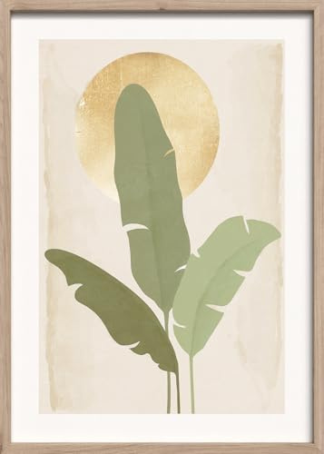 STYLER Gerahmtes Poster Palm Leaves 50 x 70 cm I Abstraktes Palmenblatt-Motiv mit goldfarbenem Akzent I Wandbild Wohnzimmer Schlafzimmer Büro I Wanddeko Modern Bild mit Holzrahmen