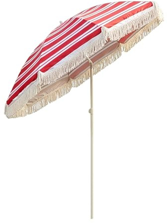 Parasol De Patio Rayé À Franges Boho 160/200cm, Parasol Inclinable Pour Extérieur, Protection UV Pour Jardin, Piscine, Plage Et Terrasse (Support Non Inclus)(Red,160cm)