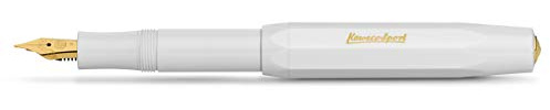 Kaweco CLASSIC SPORT Füllhalter White mit vergoldeter Edelstahlfeder und Iridiumspitze für Tintenpatronen I Füllfederhalter 13 cm I Füller in Weiß I Federbreite: F (Fein)