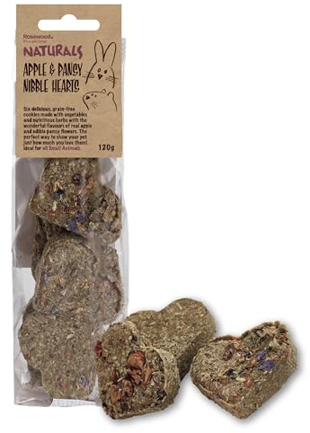 Rosewood Naturals Apple & Pansy Nibble Hearts, Small Animal Treats for Rabbits, Guinea Pigs, Chinchillas, Degus, Hamsters, Gerbils, Mice and Rats, 120g