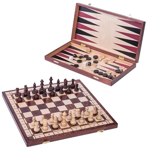 Square - Spiel aus Holz Senator - 3in1 | Schach - Backgammon - Dame - Schachbrett - 42 x 42 cm