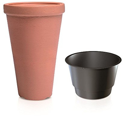 Unbekannt Blumentopf Pflanztopf Pflanzkübel Blumenkübel Tower Übertopf mit Einsatz massiv Optik 30cm 40cm 48cm Farben wählbar (48cm Terracotta) von rg-vertrieb