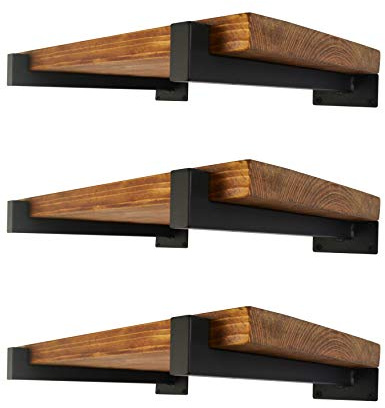 EZYDECOR Regalhalterung, 25,4 cm, schwarz, Regalhalterungen, Wandmontage, industrielle Regalhalterungen, Metallregalträger mit Lippe (6 Stück)