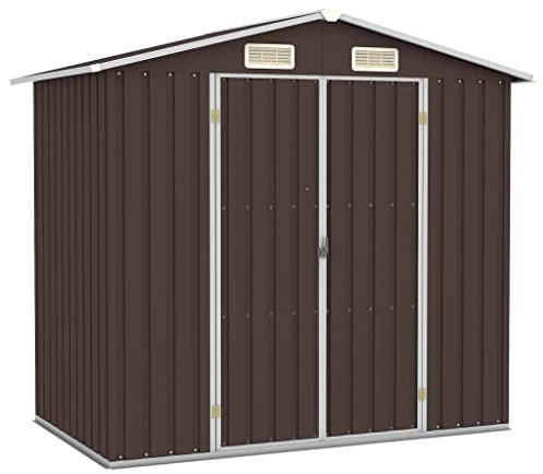 vidaXL Cobertizo de Jardín Cabaña de Troncos Patio Caseta Arrojar Plane Almacenamiento Herramientas Equipos Resistente Acero Galvanizado Marrón