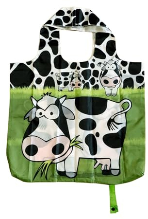 PracticDomus Faltbare und Wiederverwendbare Einkaufstasche mit Großem Fassungsvermögen und Originellen Mustern (Cow)