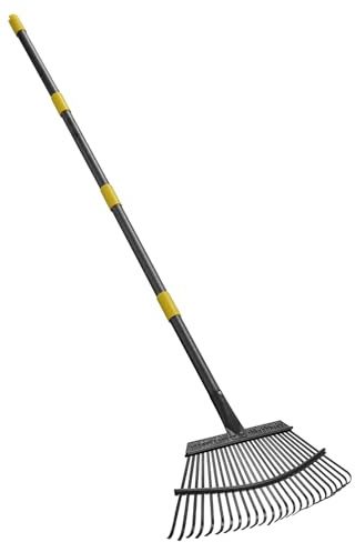 HOSKO 79 Inch Leaf Rake, 25 Tines Garden Rakes with Adjustable Sectional Handle for Quick Clean Up of Lawns, Garden, Farm, Pasture, Yard and Chicken Coop