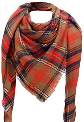 Emlivi Damen Schal XXL Warm Weich Strickschal Karo Winterschal Kariert übergroßer Quadratisch Deckenschal Herbstschal Wolleschal Frauen Deckenschal Halstuch Scarf Fransen Poncho Cape (25)