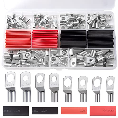 Kabelschuhe Bolzenloch Ringkabelschuhe Verzinnte 70tlg Schrumpfschlauch 2: 1 Set 70tlg Rohrkabelschuhe mit 8 Größe 10 8 6 4 AWG 140PCS Silber