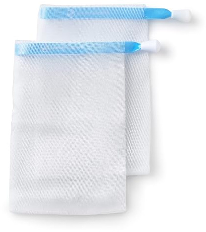 Seifensäckchen Nylon zum Aufschäumen, Trocknen und Lagern von Seife, angenehmer Peeling und Massage-Effekt, 2 Stück, handgefertigt für larum sports