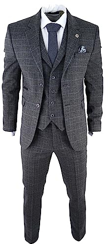 Mens Herringbone Tweed 3 Piece Suit Blue Classic Vintage Tailored Wedding Blinders