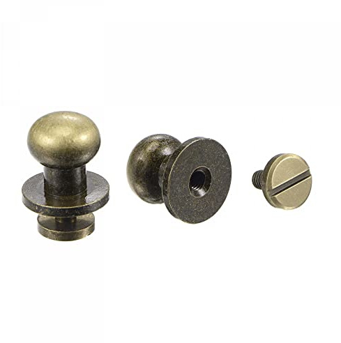 sourcing map 5 Set 10mm Solid Brass Round Head Stud Screw Rivets Post Fastener for DIY Leather Craft Belt Wallet Handbag Decoration Repairs, Bronze Tone