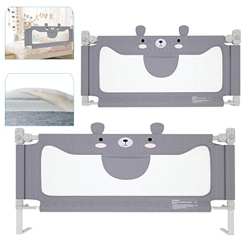 AufuN Bettgitter Rausfallschutz, 200x70cm Höhenverstellbar Kinderbettgitter mit luftiges Netz, Doppelverriegelungsschutz, Standsafe-Blockade, einfache Montage, für Kleinkinder oder Senioren