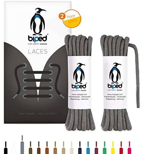 biped LACES 2 Paar runde Schnürsenkel aus Baumwolle ø 3,5 mm - reißfeste Qualitäts- Schuhbänder für Lederschuhe, Stiefel, Sneaker - für Freizeit und Sportschuhe - made in EU z2901(grau,120 cm)