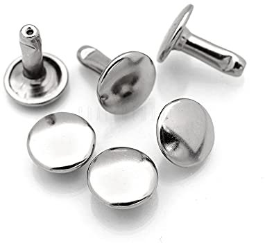 CRAFTMEMORE 8 mm Kappe x 12 mm Pfosten-Ledernieten, Doppelkappen-Nieten, röhrenförmig, Metall, schnelle Nieten, Lederhandwerk, 50 Sets (12 mm Pfosten, Silber)