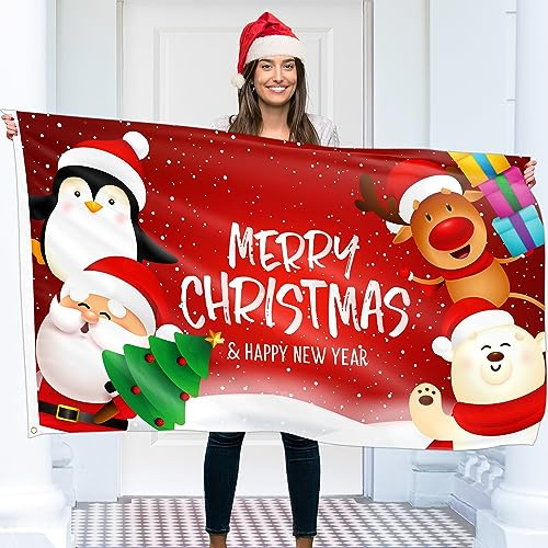 Weihnachtsfahne 90x150 cm mit Ösen – Weihnachtsflagge Frohe Adventszeit – Lebendiger Digitaldruck – Flagge Advent - Fahne Weihnachten – Doppelnaht