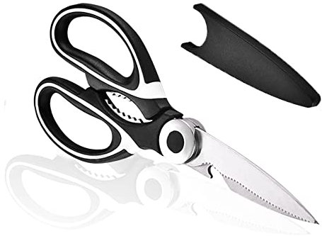 Tijera de Cocina 21 cm, Tijera de Cocina con Funda, para Carne, Verdura, Fruta, Blanco y Negro