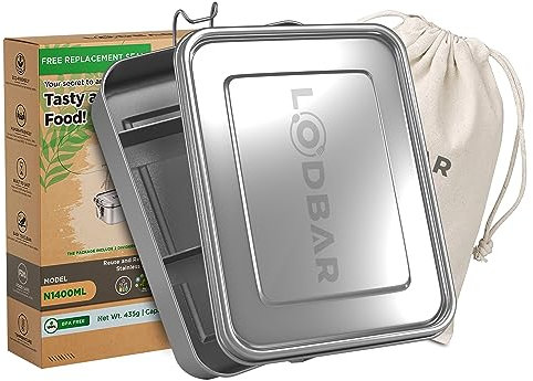 LodBar Lunch Box Aus Edelstahl – 1400 Ml Lunchbox, Auslaufsicher, Geteilt Und Umweltfreundlich – Lunchbox-behälter Für Erwachsene Und Kinder, Brotdose Mit 2 Fächern Und 1 Umweltfreundlicher Tasche
