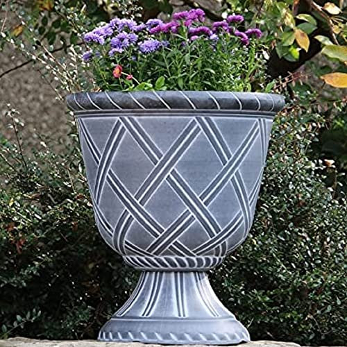 SG Traders Urn Plant Pot Stand, Outdoor Garden Planters, Flower Pots Indoor, Tall Planter with Drainage Holes Strong Plastic Black with White Plant pots Outdoor Large Planters Urns D-35 x H-40 CM