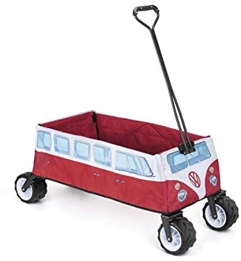 BRISA VW Collection - T1 Bulli Bus Faltbarer Bollerwagen | Volkswagen Trolley Große Ladefläche Breite All-Terrain Reifen, Strand Ausflüge Picknicks, Metallkonstruktion bis 80kg, Rot