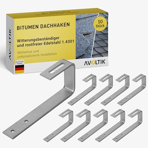 Avoltik Dachhaken Photovoltaik Befestigung für Bitumen/Schiefer/Schindel & Dachziegel 10 Stück I hochwertige Solar Dachhaken aus Edelstahl 1.4301 I sichere & langlebige Befestigung auf Bitumen