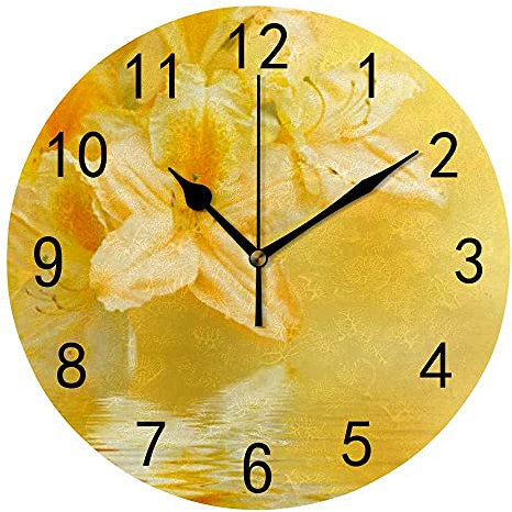 DJNGN Wall Clock Silent Non Ticking Yellow Rhododendron Flowers Fashionable Decorative Battery Operated Round Clock for Bedroom Office School Home Living Room,9.8 Inch