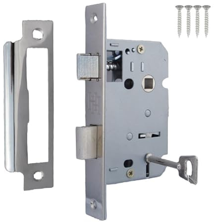Mortice Lock Sashlock Lever Key Locks 2.5 Bolt Through Reversable Bathroom Handles (64mm (2.5 Inch), Key Lock, Nickel Plate)