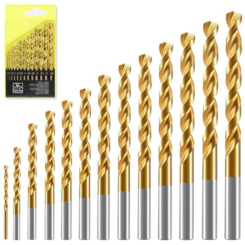 AYNKH 14pcs HSS Twist Drill Bit Set,Metric High Speed Steel Set, M35 Cobalt Titanium Coated Metal Bits Tool, Straight Shank 1mm-6.5mm for Drilling Wood, Metal & Plastic