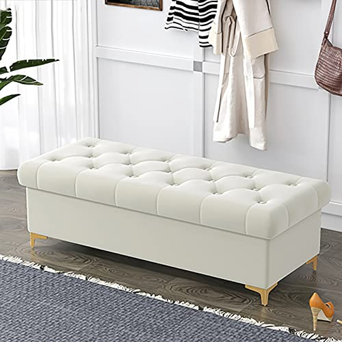 ASHILD Lussuosa Panca Ottomana Con Contenitore Moderna per Camera da Letto Soggiorno, Imbottita in Velluto all'Estremità del Letto - Bianco 80