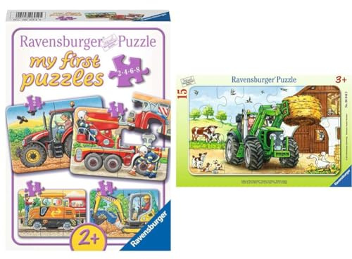 Ravensburger Kinderpuzzle - 06954 Bei der Arbeit & Kinderpuzzle - 06044 Traktor auf dem Bauernhof - Rahmenpuzzle für Kinder ab 3 Jahren, mit 15 Teilen