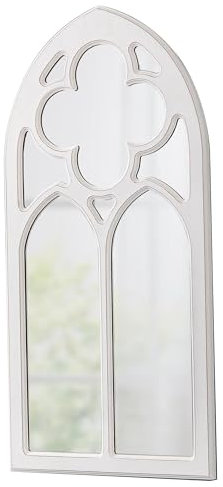 Sintosin Espejos de ventana arqueados blancos de granja para decoración de pared, 45,7 x 91,4 cm, acabado envejecido, espejo decorativo de madera gótica, estilo catedral, rústico, para sala de estar