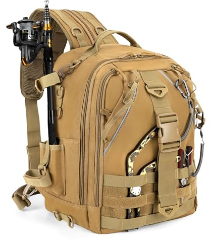 Jueachy Sac de Pêche, Sac à Dos avec Porte-cannes, Etui de Rangement de Stockage de Matériel de Pêche de Pince Leurre Tactique Grande Capacité Pochette Peche pour Randonnée Voyage Chasse Peche