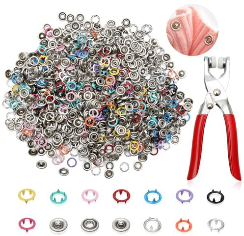 FL HUA 200 Sets Druckknöpfe, Druckknöpfe Set Bunt Metall mit Druckknopfzange, Ösen Druckknöpfe für Kinderkleidung Nähen DIY Basteln Stoff Taschen