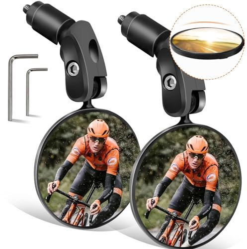 YHT Bike Mirrors,2 PCS HD 360 Dregree Handlebar End Bicycle Rear View Mirrors,Convex Mirror with Mounting Tool for Electric Bikes,Road Mountain Sooter Bike Universal