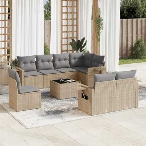 Rantry 9-TLG. Gartenmöbel Set mit Kissen Gartensofa Balkonmöbel Gartenlounge Loungesofa mit Gartentisch Rattansofa Ecksofa Ecklounge Loungemöbel Sitzgruppe Beige Poly Rattan #4