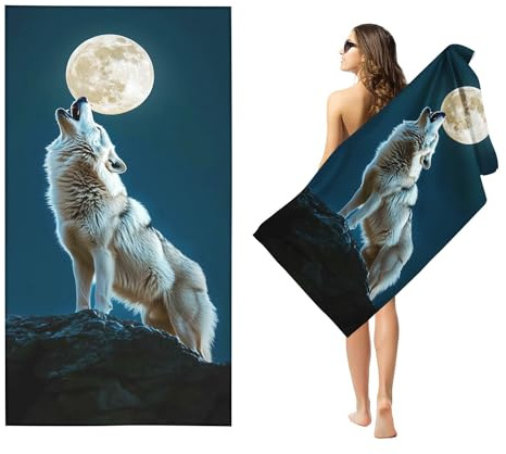 Fadaing Mikrofaser Handtücher Wolf Strandtuch 90x180 cm Wolf Badetuch Strandlaken Wölfe Badetuch groß 100x200 Strandhandtuch Mikrofaser Handtücher 50x100cm für Wander (100 x 200 cm,4)
