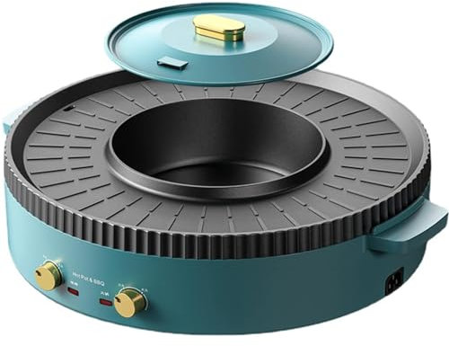 TVSKWMRQ Pentola Elettrica e Griglia 2 in 1, con Coperchio, Temperatura Regolabile, Alta Efficienza e Senza Fumo, Griglia per Barbecue Antiaderente, Piastra Griglia per Barbecue Multifun