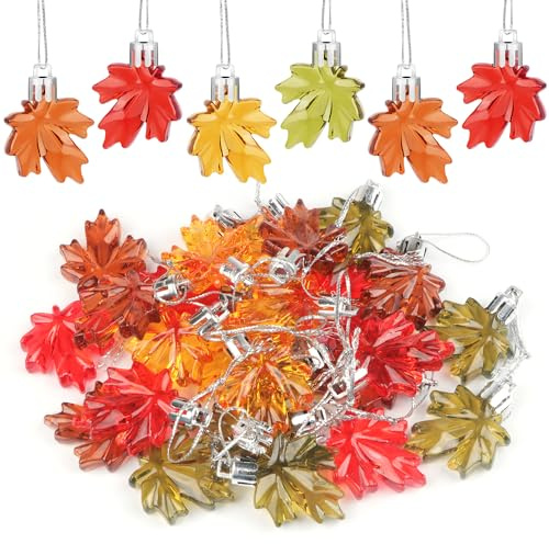 YiYa Adornos de hojas acrílicas, colgante de hoja de arce de plástico para Acción de Gracias, adorno colgante de árbol pequeño para el hogar, fiesta de otoño, Acción de Gracias, decoración de boda,
