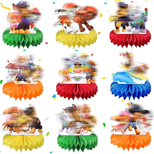 Heartsking Tischdeko Geburtstag, 9 Stück Dog Honeycomb Dekorationen Geburtstagsdeko Tischdekoration Geburtstag Jungen Kindergeburtstage Party Tischdeko für Geburtstag Kinder