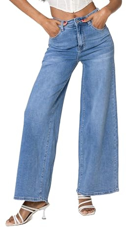 Nina Carter YY300 dam high-waiisted jeans vida ben utsvängda stretchjeans använd look, Ljusblå (Yy-300-6), S (Smal)
