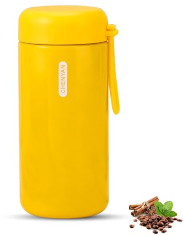 Senshuomy Mini Water Bottle,Small Thermos Flasks,Stainless Steel Insulated Water Bottles,Leakproof Drinks Bottle with Carry Handle for Hot&Cold Drinks,Coffe,Juice(150ml/Yellow)