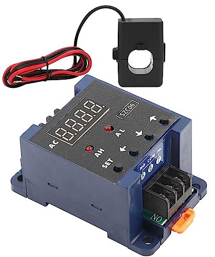 Brilluxa Amperímetro Digital de CA, 0.3-50A, Medidor de Corriente con Relé de Alarma y Detección de Retardo, Pantalla LCD, 110-220V (200A)