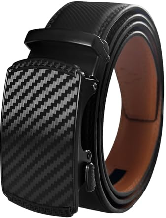 GOODSALEOK BLISSION Ceinture Homme Automatique Cuir Cliquet Pour Business Costume Noir Ceinture Homme Taille Ajustable Motif En Fibre De Carbone（Noir）-115cm