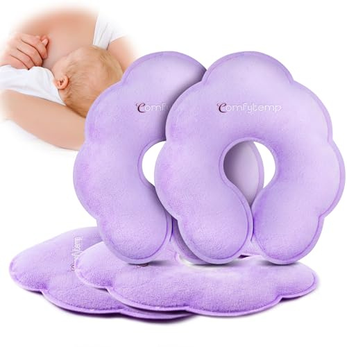 Comfytemp 4 Packs Breastfeeding Therapy Pads, Breastfeeding Gel Ice Packs, Larger Dual-Sided Hot & Cold Pads for Nursing Mothers, Reusable Postpartum Essentials for Pain Relief, Mastitis, Engorgement